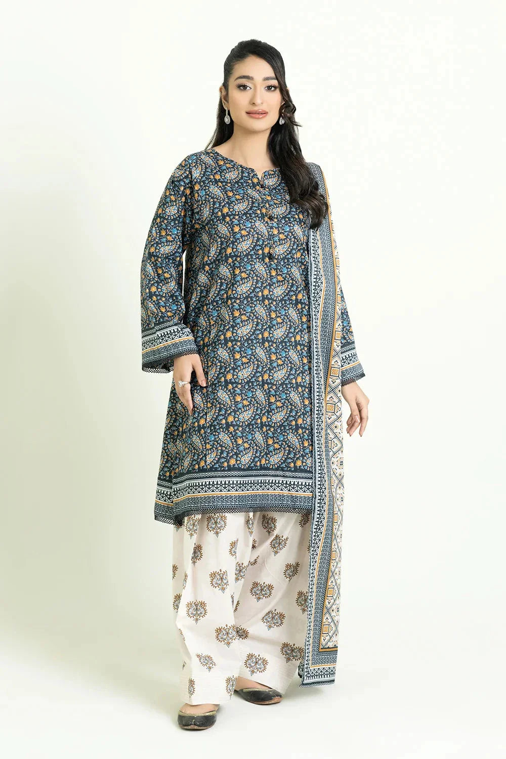 3PC Unstitched Printed Lawn Suit | KLA-3714 Printed KHAS STORES 
