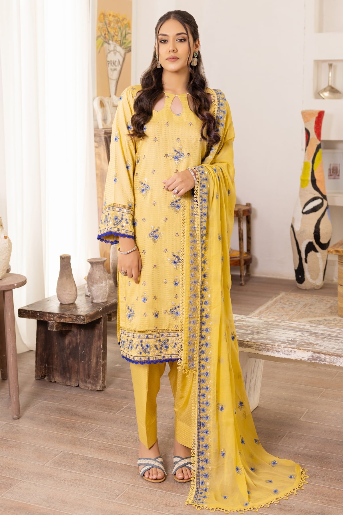 Flora F-24 : Unstitched Embroidered Viscose 3PC