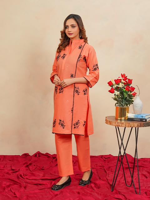 Peach Blossom Embroidered Dress