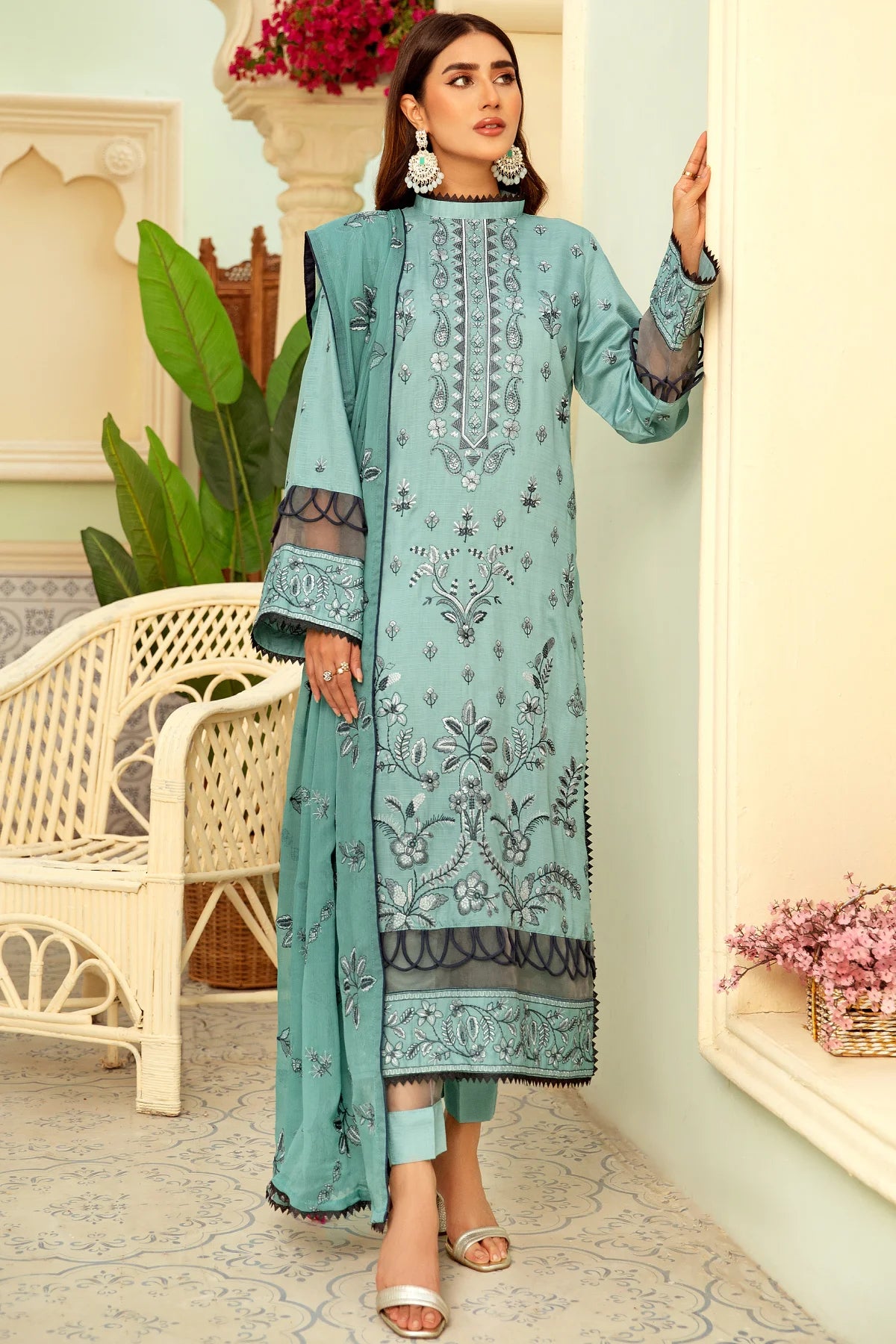 Aroma A-19 : Unstitched Embroidered Rod Viscose 3PC