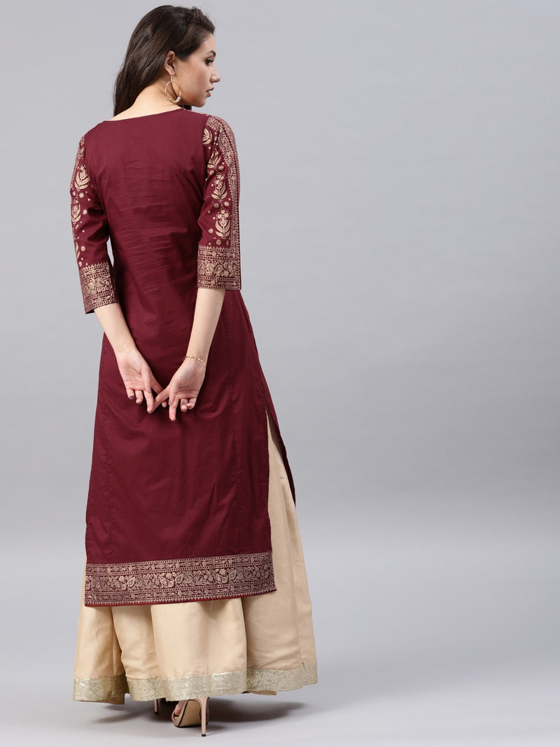 Maroon printed kurta