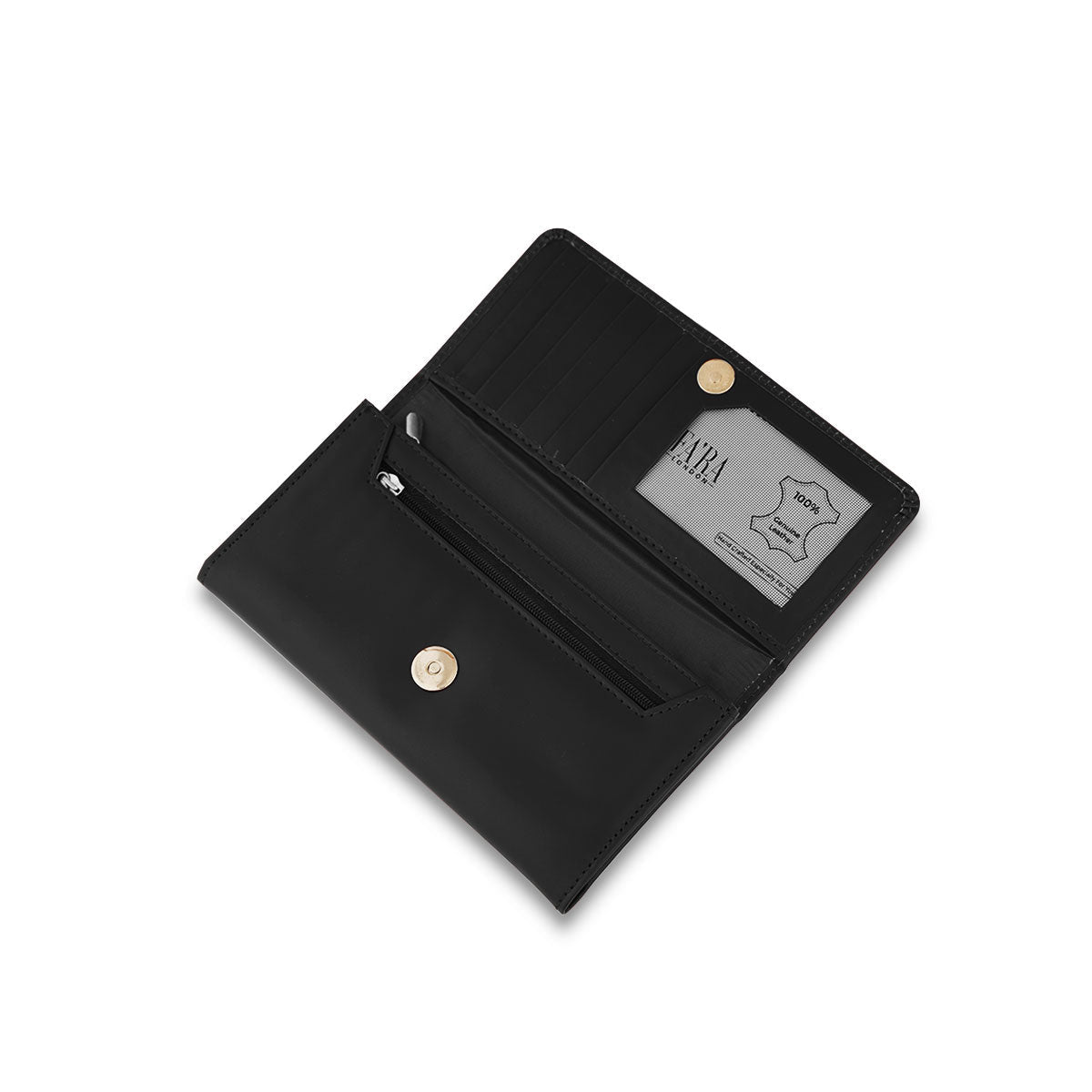 Women's Black Silver Long Leather Clutch
