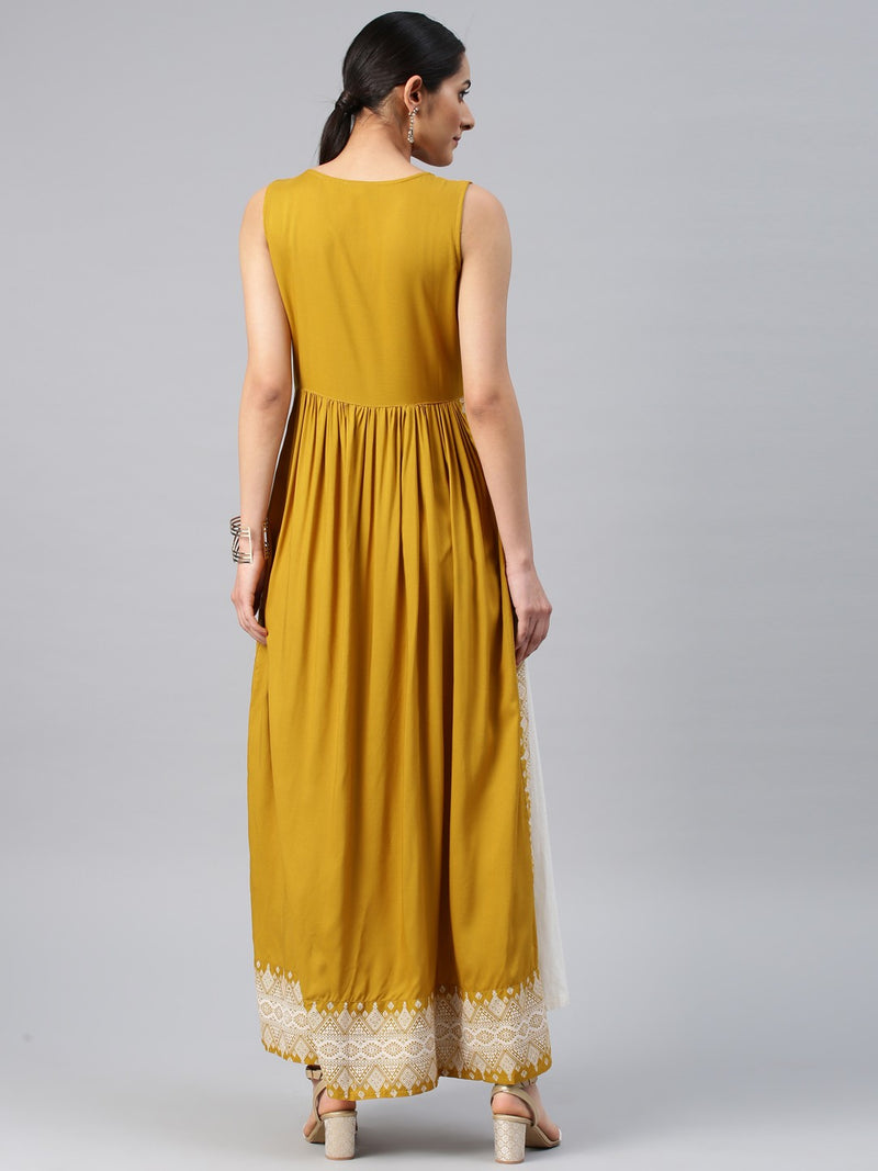 Mustard yellow printed long kurta