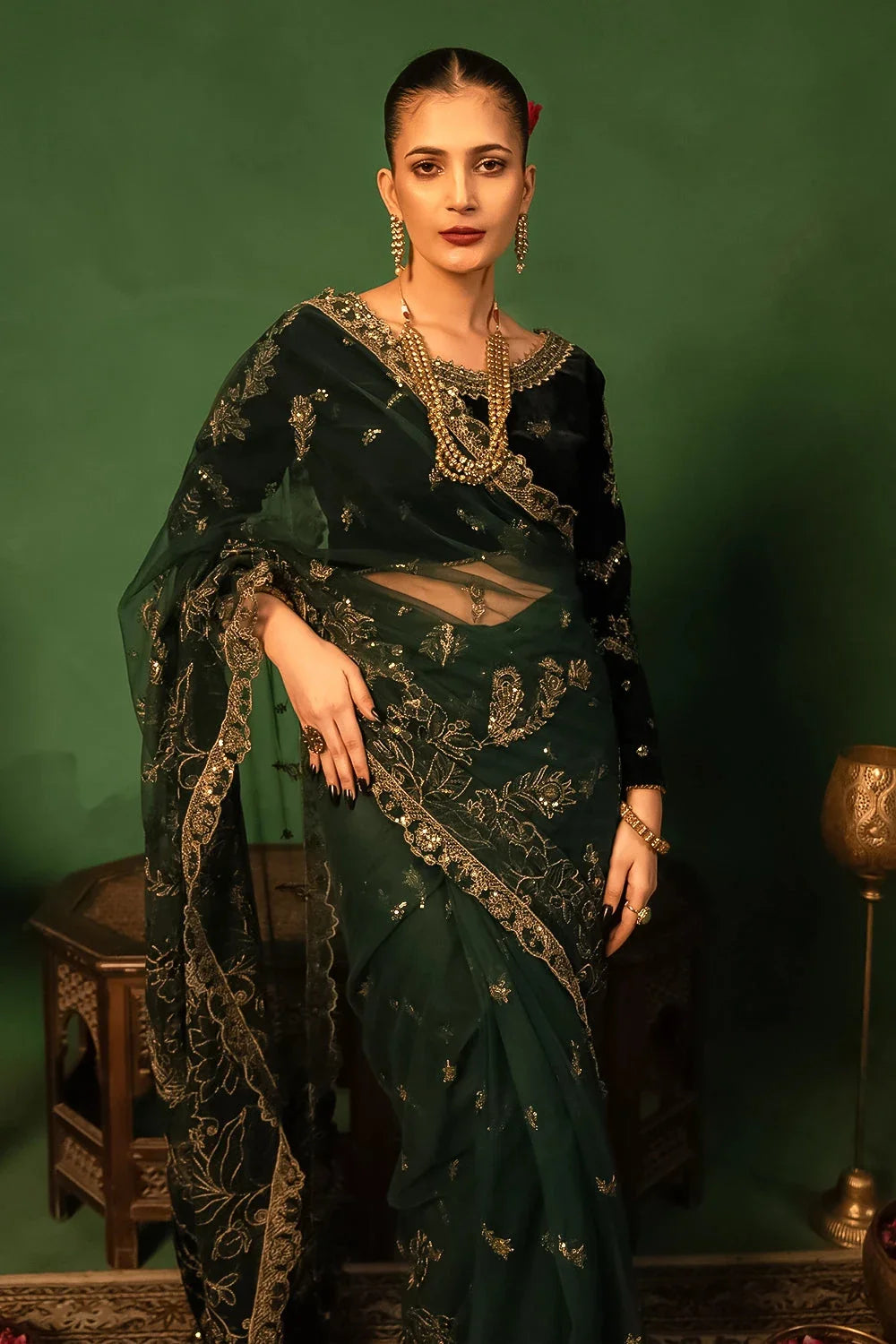 Embroidered Unstitched Luxury Saree KNAC-2994 Embroidered KHAS STORES 