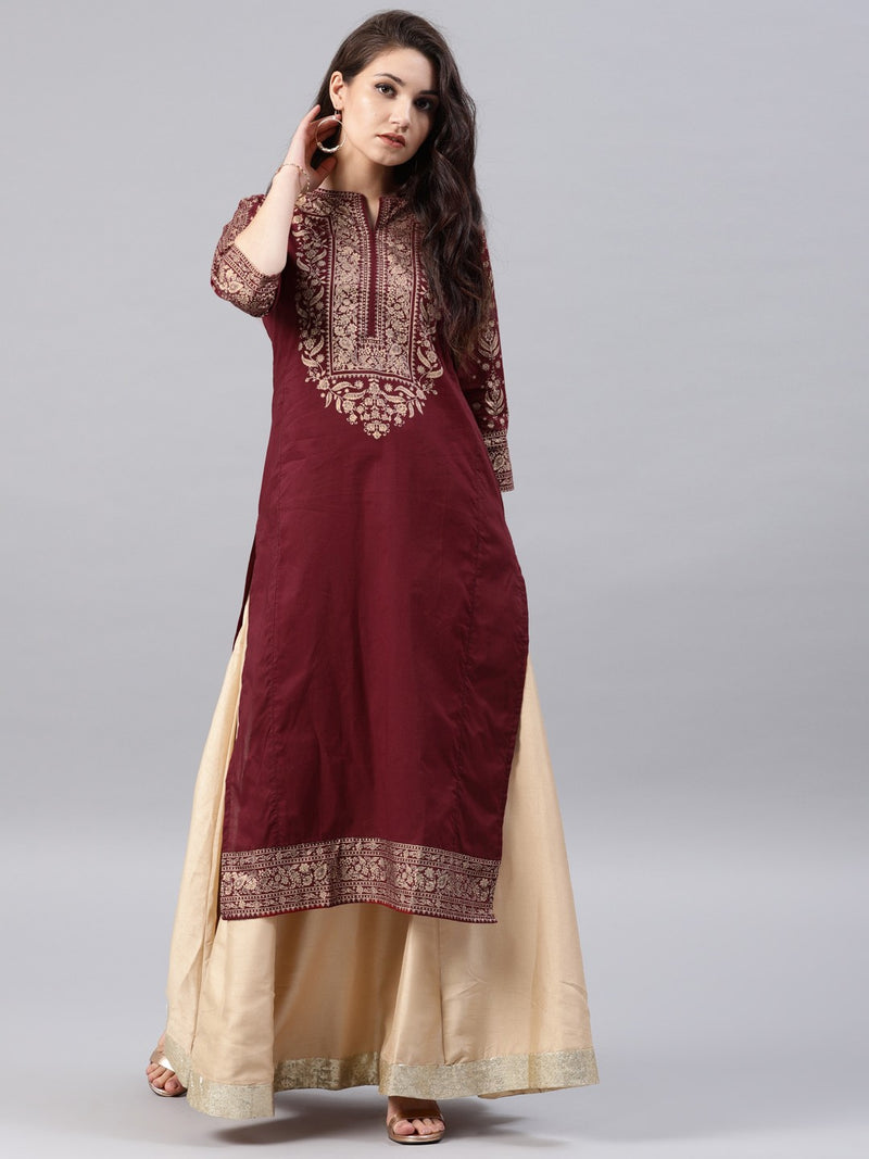 Maroon printed kurta