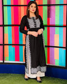 Black silver printed long kurta