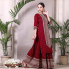 Maroon Polka Printed Kurta with Maroon Skirt