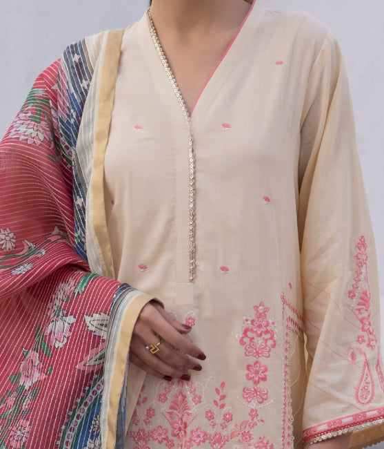 Shirt Trouser Dupatta - Beige - Lawn Suit - 1139