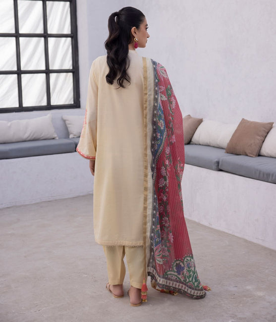 Shirt Trouser Dupatta - Beige - Lawn Suit - 1139