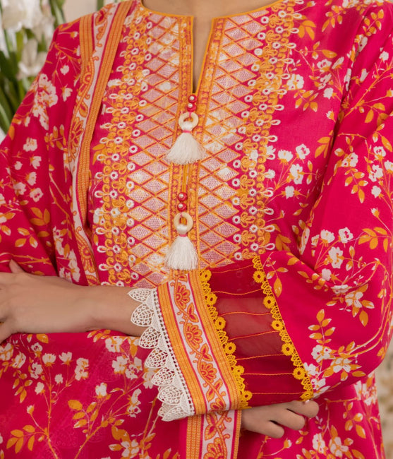 Shirt Trouser Dupatta - Pink - Lawn Suit - 1102
