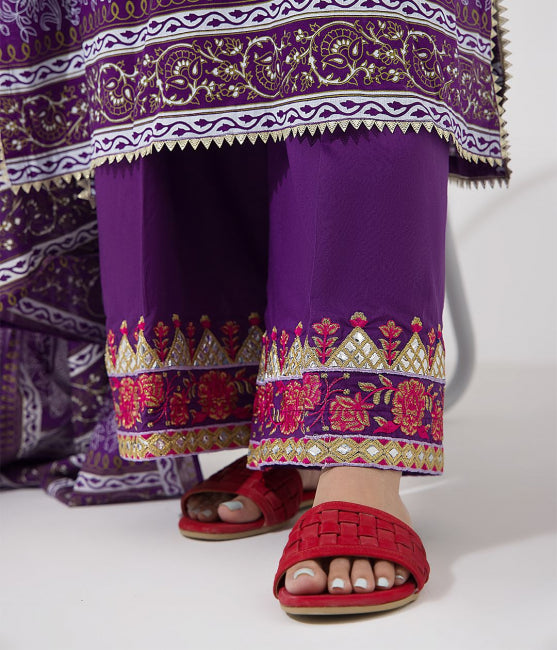 Shirt Shalwar Dupatta - Purple - Lawn Suit - 0196