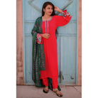 Red Malai Georgette Shirt(3 Piece Stitched)