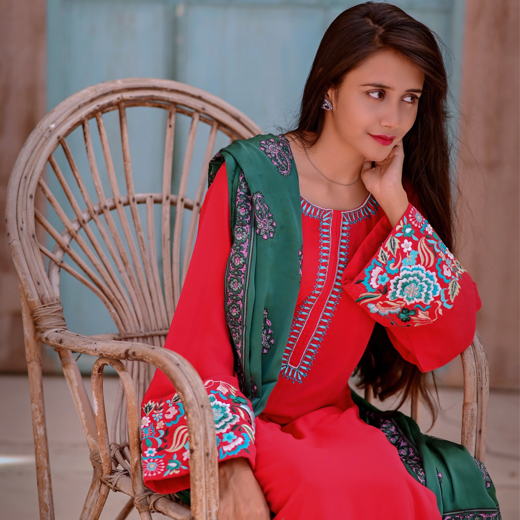 Red Malai Georgette Shirt(3 Piece Stitched)