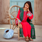 Red Malai Georgette Shirt(3 Piece Stitched)