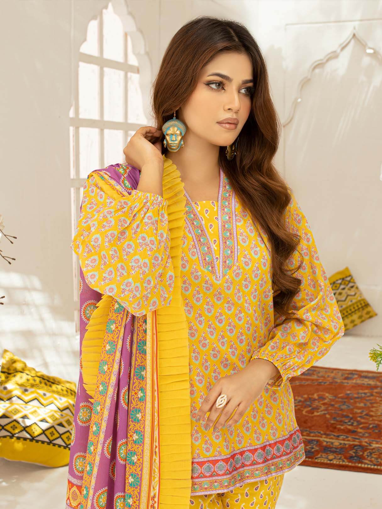 AMBER - YELLOW 3 PIECE UNSTITCHED LAWN