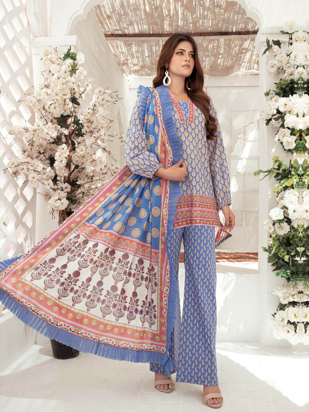 FREESIA - BLUE 3 PIECE UNSTITCHED LAWN