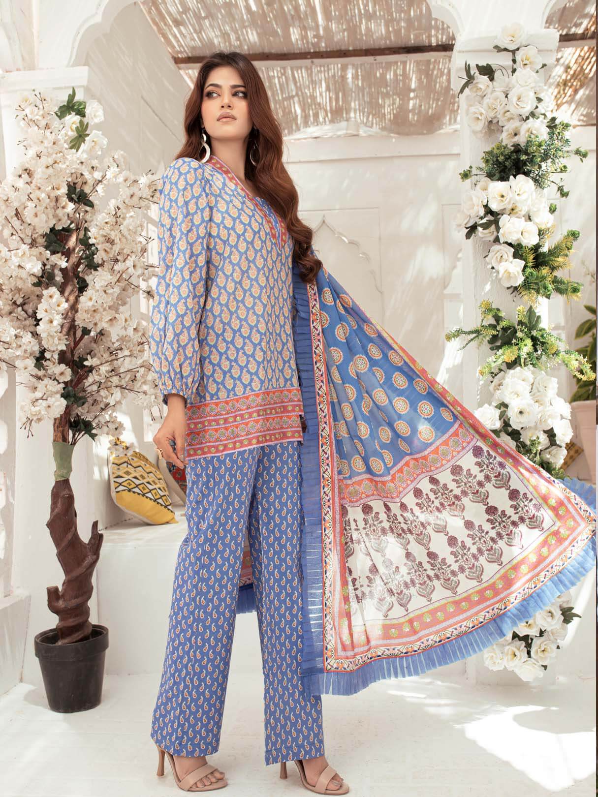 FREESIA - BLUE 3 PIECE UNSTITCHED LAWN