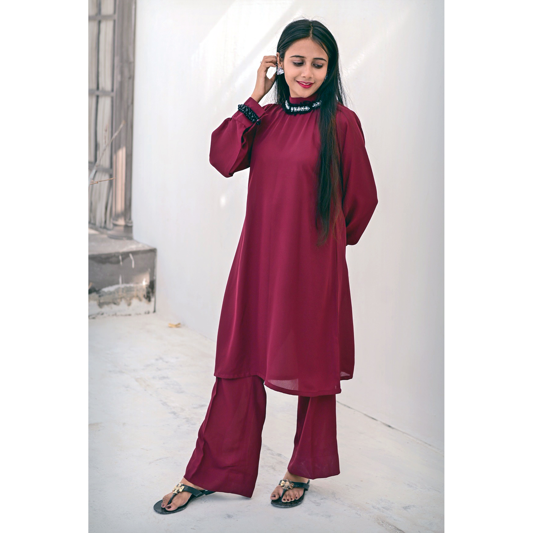Rusty Red Georgette(2 Piece Stitched)